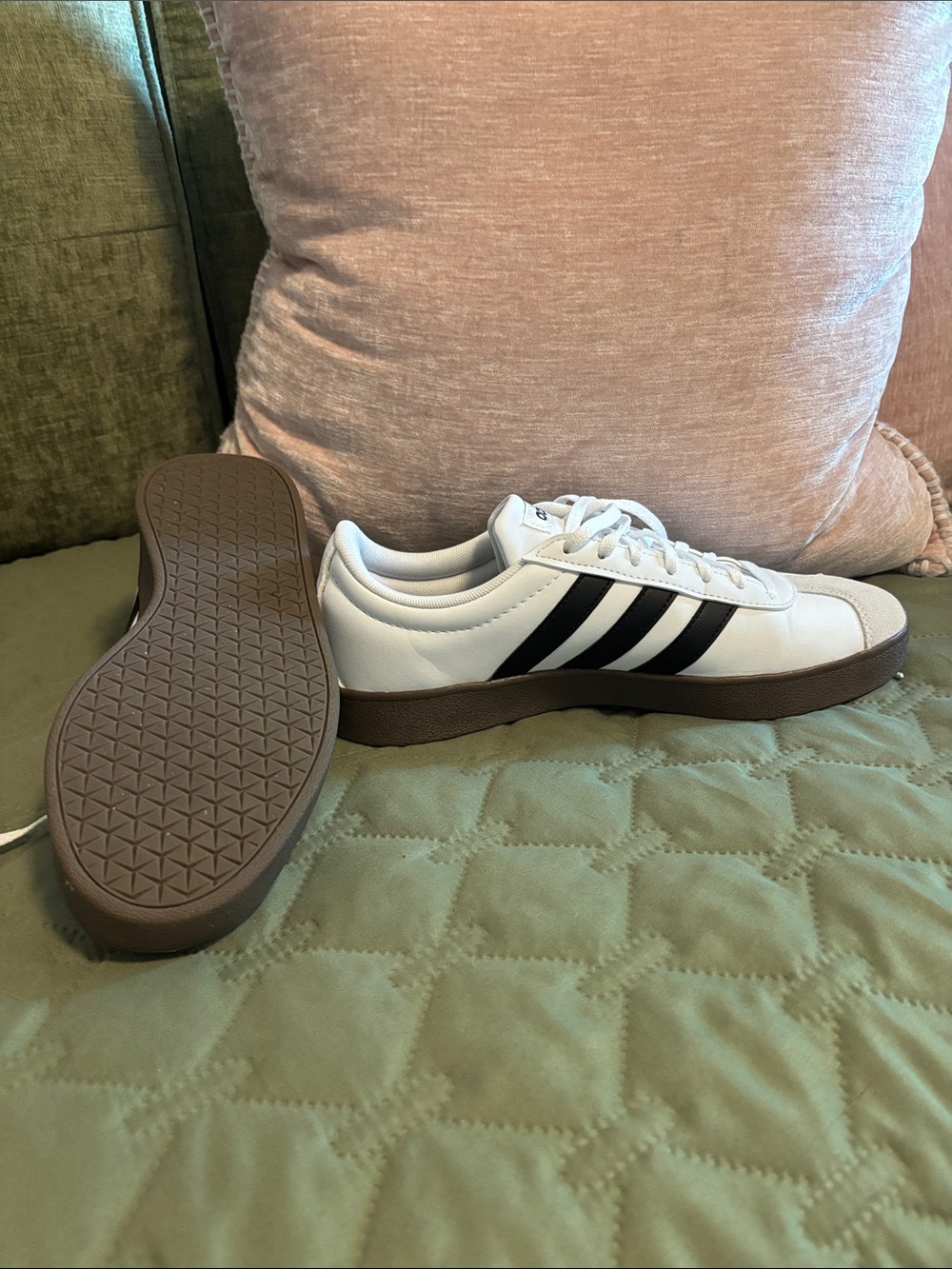 Adidas women’s White Leather Sneakers with Black Stripes